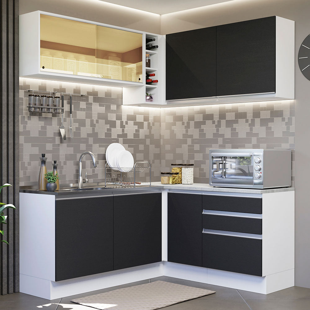 Combo completo de Cocina Esquinera 329cm Glamy Madesa 02 Blanco/Negro
