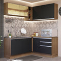Combo completo de Cocina Esquinera 329 cm 7 Puertas 3 Cajones Sin Mesada Marrón/Negro Glamy Madesa