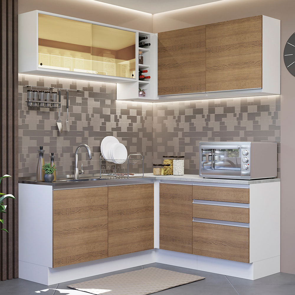 Combo completo de Cocina Esquinera 329cm Glamy Madesa 02 Blanco/Marrón