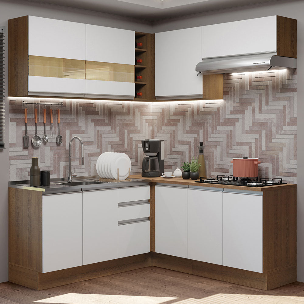 Combo completo de Cocina Esquinera 349cm Marrón/Blanco Glamy Madesa 01
