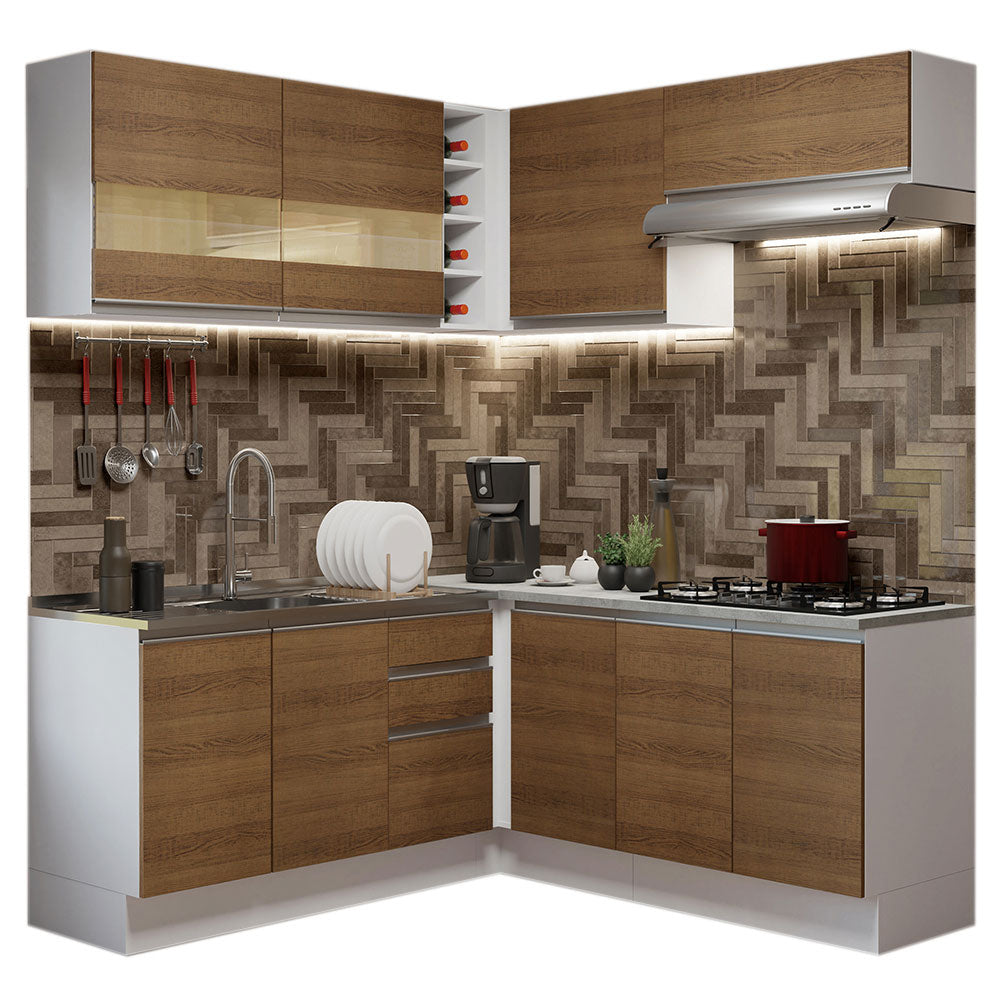 Combo completo de Cocina Esquinera 349cm Glamy 01 Madesa Blanco/Marrón