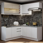 Combo completo de Cocina Esquinera 349 cm 9 Puertas 3 Cajones Sin Mesada Blanco/Crema Glamy Madesa