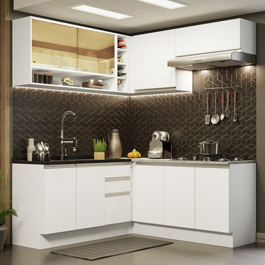 Combo completo de Cocina Esquinera 349 cm 9 Puertas 3 Cajones Sin Mesada Blanco Glamy Madesa