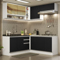 Combo completo de Cocina Esquinera 349 cm 9 Puertas 3 Cajones Sin Mesada Blanco/Negro Glamy Madesa