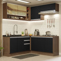 Combo completo de Cocina Esquinera 349 cm 9 Puertas 3 Cajones Sin Mesada Marrón/Negro Glamy Madesa