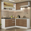 Combo completo de Cocina Esquinera 349 cm 9 Puertas 3 Cajones Sin Mesada Blanco/Marrón Glamy Madesa 02