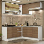 Combo completo de Cocina Esquinera 349 cm 9 Puertas 3 Cajones Sin Mesada Blanco/Marrón Glamy Madesa 02