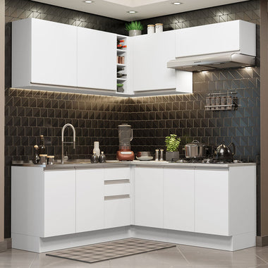 Combo completo de Cocina Esquinera 349 cm 9 Puertas 3 Cajones Sin Mesada Blanco Glamy Madesa