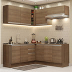 Combo completo de Cocina Esquinera 349 cm 9 Puertas 3 Cajones Sin Mesada Marrón Glamy Madesa 03