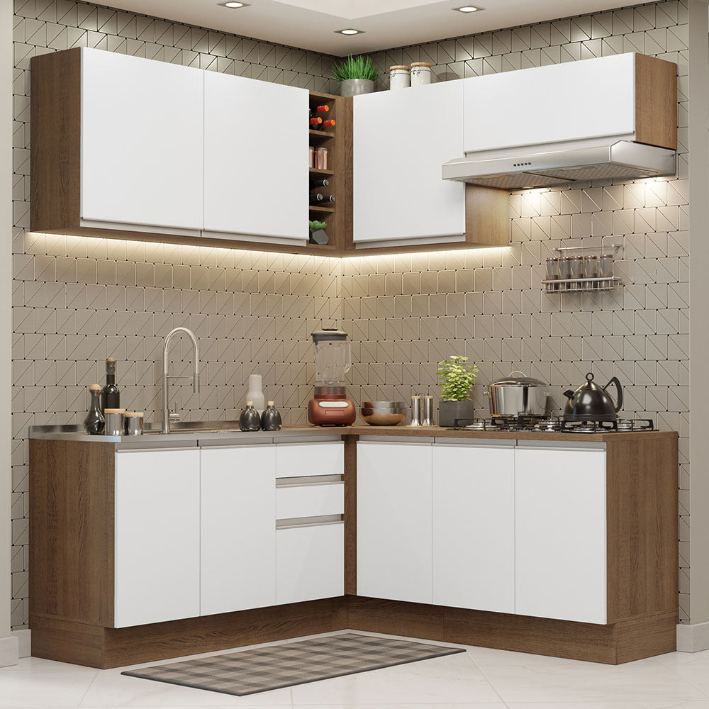 Combo completo de Cocina Esquinera 349cm Marrón/Blanco Glamy Madesa 03