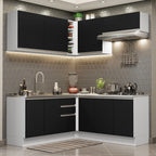 Combo completo de Cocina Esquinera 349 cm 9 Puertas 3 Cajones Sin Mesada Blanco/Negro Glamy Madesa
