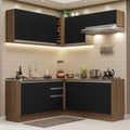 Combo completo de Cocina Esquinera 349 cm 9 Puertas 3 Cajones Sin Mesada Marrón/Negro Glamy Madesa 03