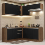 Combo completo de Cocina Esquinera 349 cm 9 Puertas 3 Cajones Sin Mesada Marrón/Negro Glamy Madesa 03