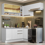 Combo completo de Cocina Esquinera 349 cm 7 Puertas 3 Cajones Sin Mesada Blanco Glamy Madesa