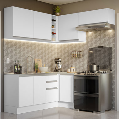 Combo completo de Cocina Esquinera 349 cm 7 Puertas 3 Cajones Sin Mesada Blanco Glamy Madesa