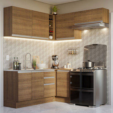 Combo completo de Cocina Esquinera 349 cm 7 Puertas 3 Cajones Sin Mesada Marrón Glamy Madesa