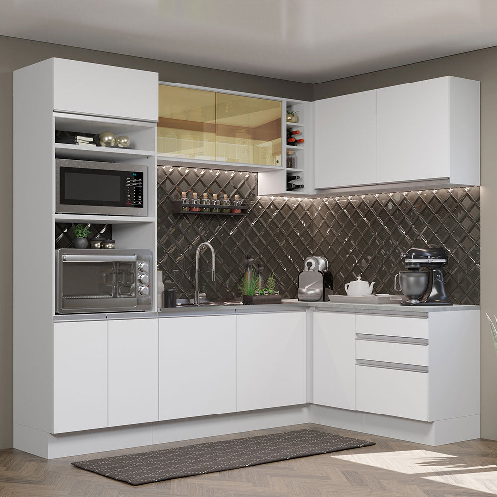 Combo completo de Cocina Esquinera 399 cm 10 Puertas 3 Cajones Sin Mesada Blanco Glamy Madesa