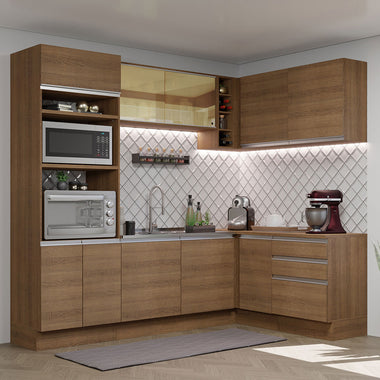 Combo completo de Cocina Esquinera 399 cm 10 Puertas 3 Cajones Sin Mesada Marrón Glamy Madesa