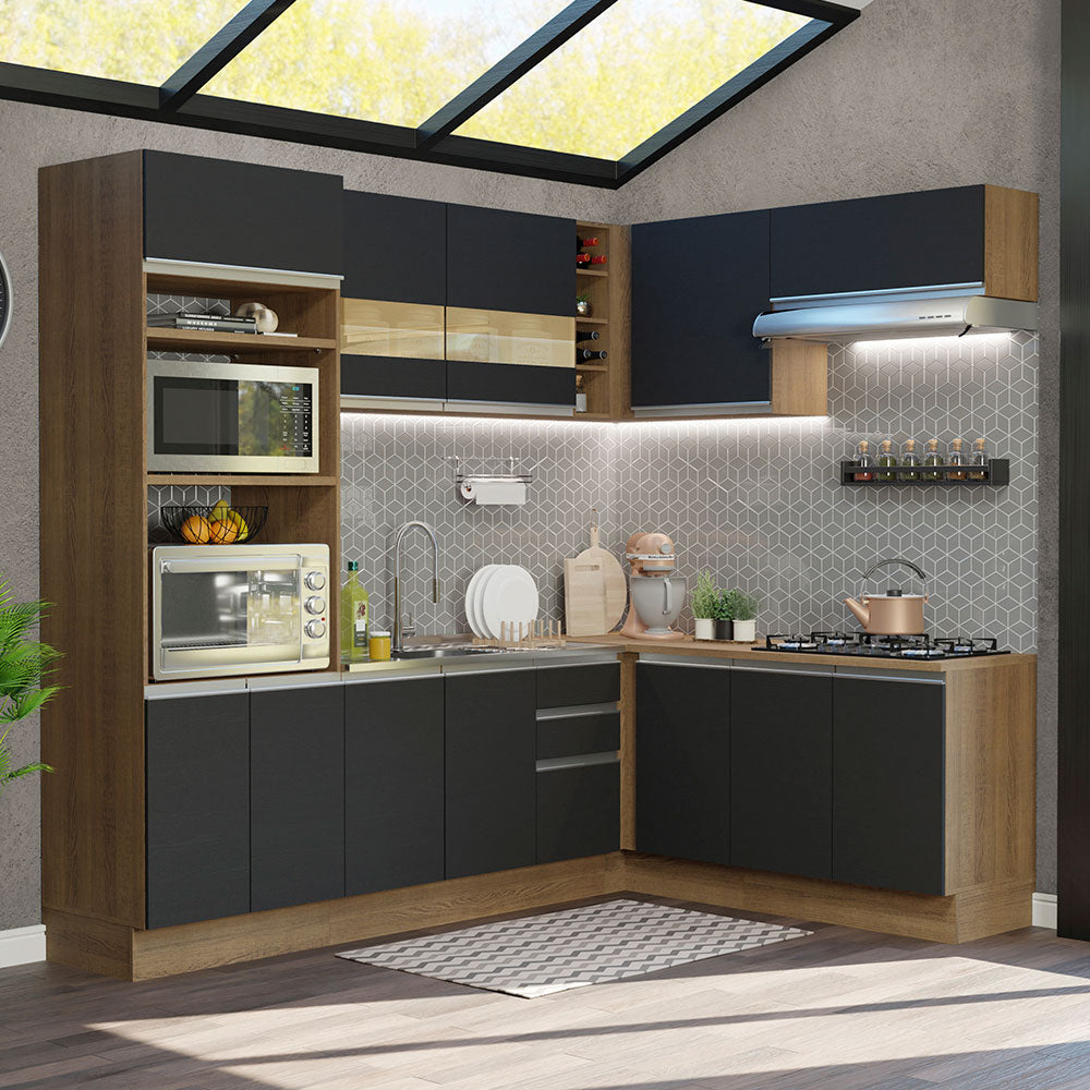 Combo completo de Cocina Esquinera 419cm Glamy Madesa 01 Marrón/Negro