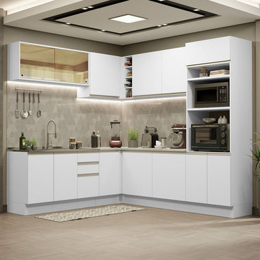 Combo completo de Cocina Esquinera 459 cm 13 Puertas 3 Cajones Sin Mesada Blanco Glamy Madesa