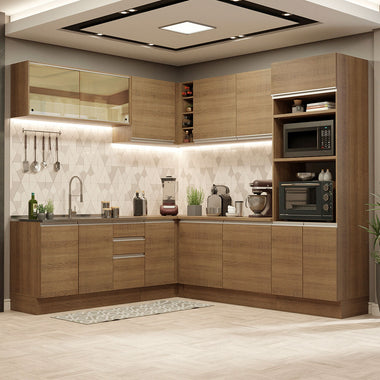 Combo completo de Cocina Esquinera 459 cm 13 Puertas 3 Cajones Sin Mesada Marrón Glamy Madesa