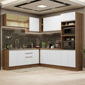 Combo completo de Cocina Esquinera 459 cm 13 Puertas 3 Cajones Sin Mesada Marrón/Blanco Glamy Madesa
