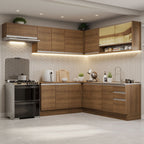 Combo completo de Cocina Esquinera 469 cm 13 Puertas 3 Cajones Sin Mesada Marrón Glamy Madesa