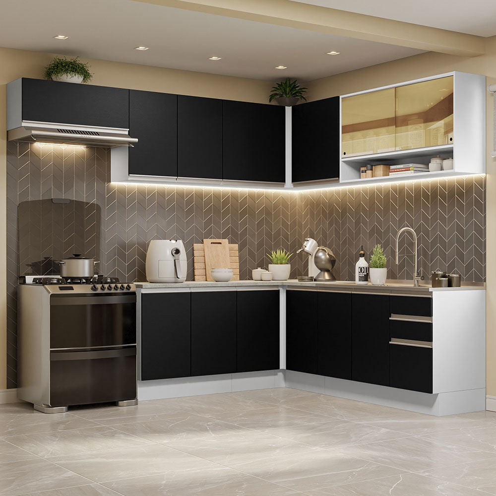 Combo completo de Cocina Esquinera 469cm Madesa Glamy Blanco/Negro 01