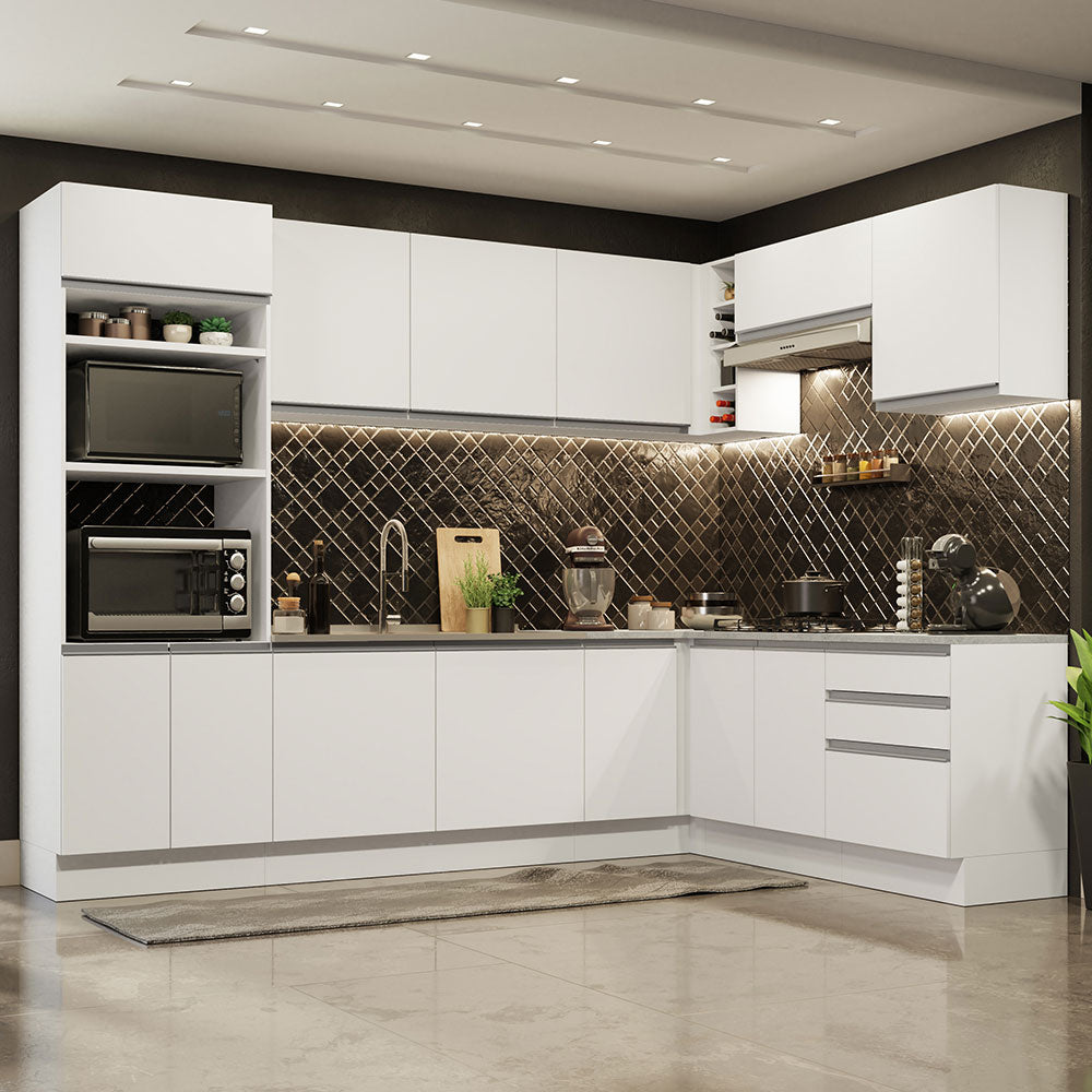 Combo completo de Cocina Esquinera 479 cm 13 Puertas 3 Cajones Sin Mesada Blanco Glamy Madesa