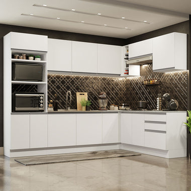 Combo completo de Cocina Esquinera 479 cm 13 Puertas 3 Cajones Sin Mesada Blanco Glamy Madesa