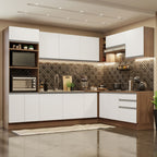 Combo completo de Cocina Esquinera 479 cm 13 Puertas 3 Cajones Sin Mesada Marrón/Blanco Glamy Madesa