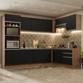 Combo completo de Cocina Esquinera 479 cm 13 Puertas 3 Cajones Sin Mesada Marrón/Negro Glamy Madesa
