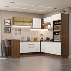 Combo completo de Cocina Esquinera 504 cm 14 Puertas 3 Cajones Sin Mesada Marrón/Blanco Glamy Madesa