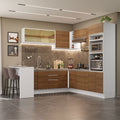 Combo completo de Cocina Esquinera 504 cm 14 Puertas 3 Cajones Sin Mesada Blanco/Marrón Glamy Madesa