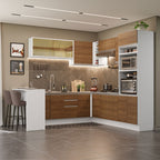 Combo completo de Cocina Esquinera 504 cm 14 Puertas 3 Cajones Sin Mesada Blanco/Marrón Glamy Madesa