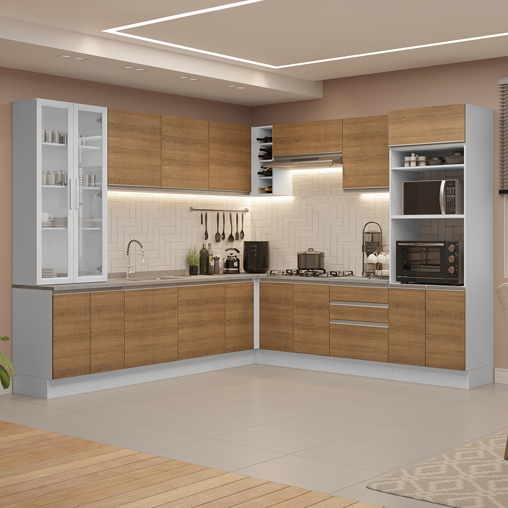 Combo completo de Cocina Esquinera con Cristalero 549 cm Madesa Glamy BM 01