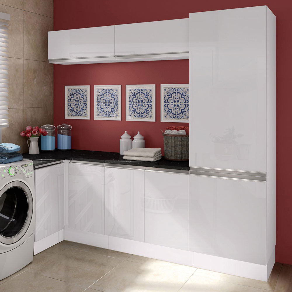 Kit Lavadero Madesa Acordes 100% MDF con Alacena, Bajo Mesada esquinero y Despensero Blanco Brillante