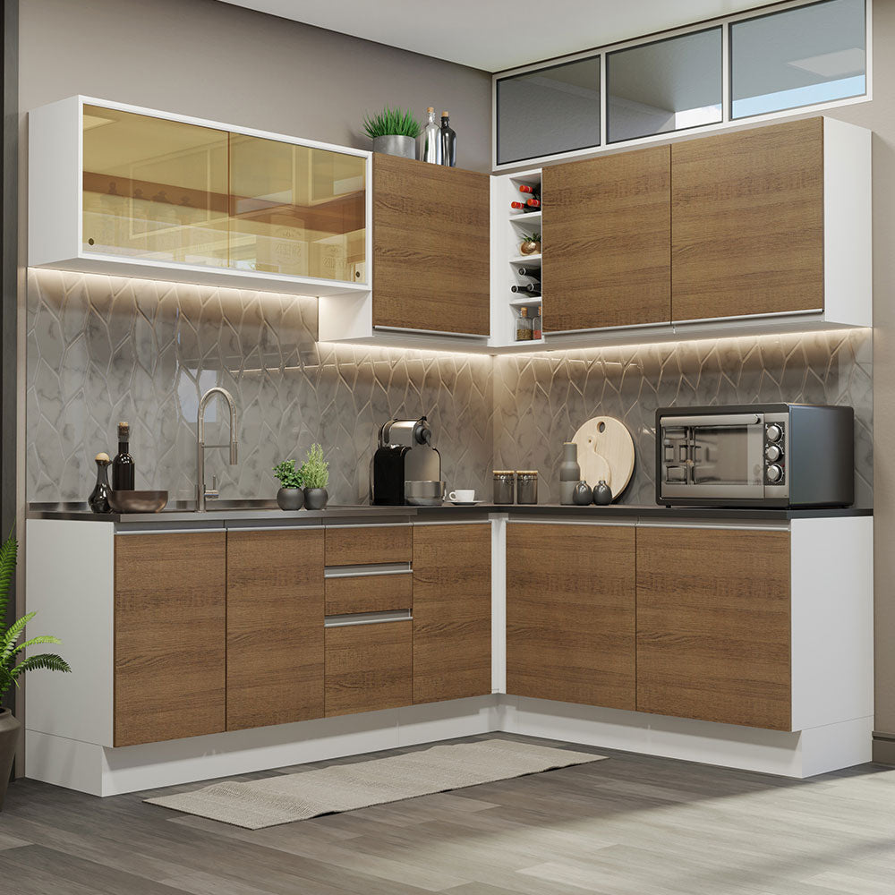Combo Completo de Cocina Esquinera 100% MDF 389 cm Blanco/Marrón Acordes Madesa 02
