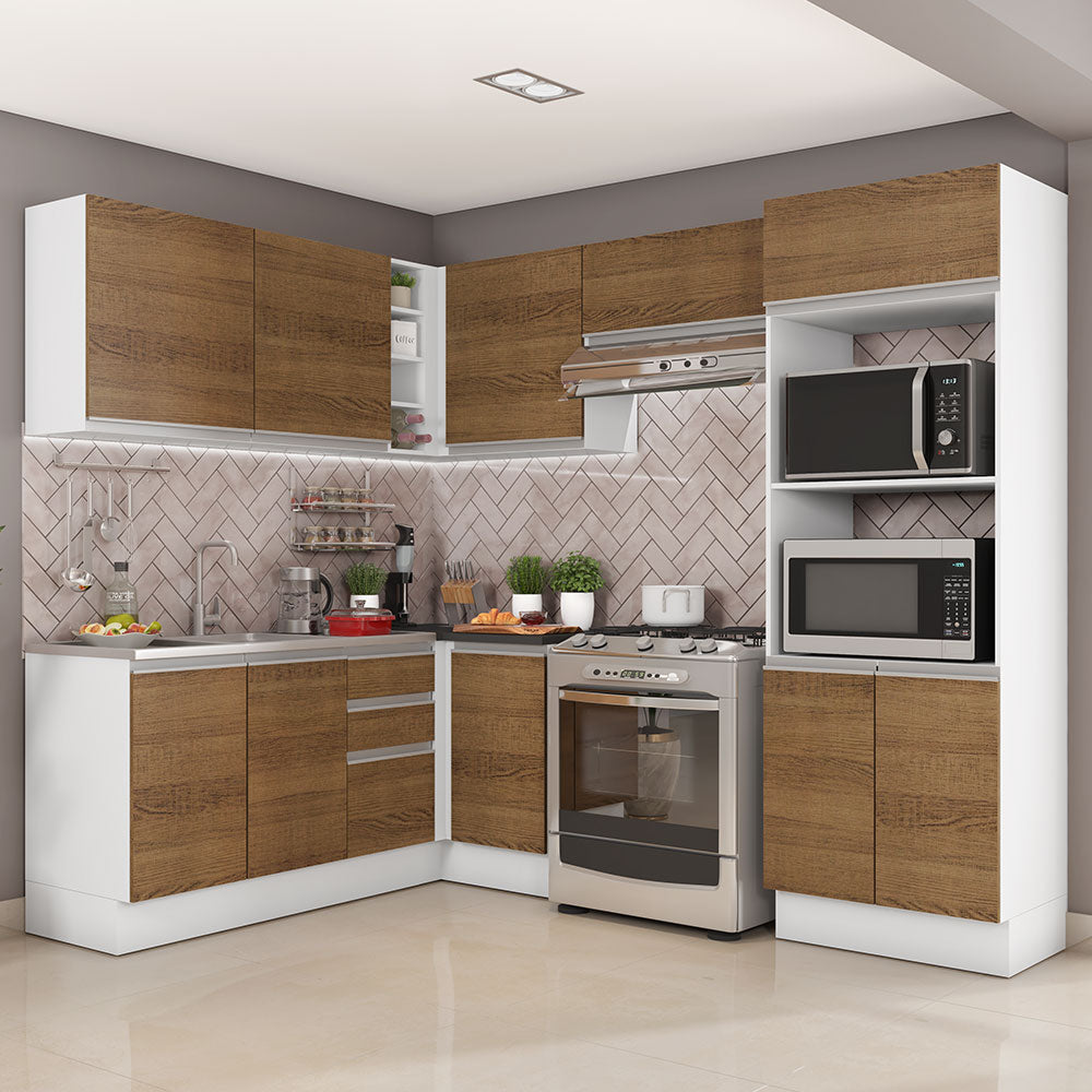 Combo Completo de Cocina Esquinera 100% MDF 419 cm Marrón/Blanco Acordes Madesa 01