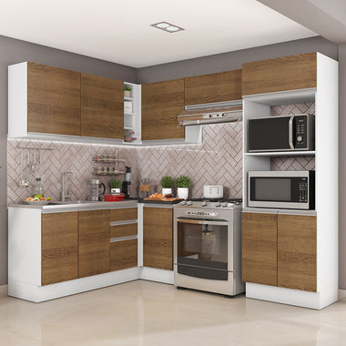 Combo completo de Cocina Esquinera 419 cm 11 Puertas 2 Cajones Sin Mesada 100% MDF Blanco/Marrón Acordes Madesa