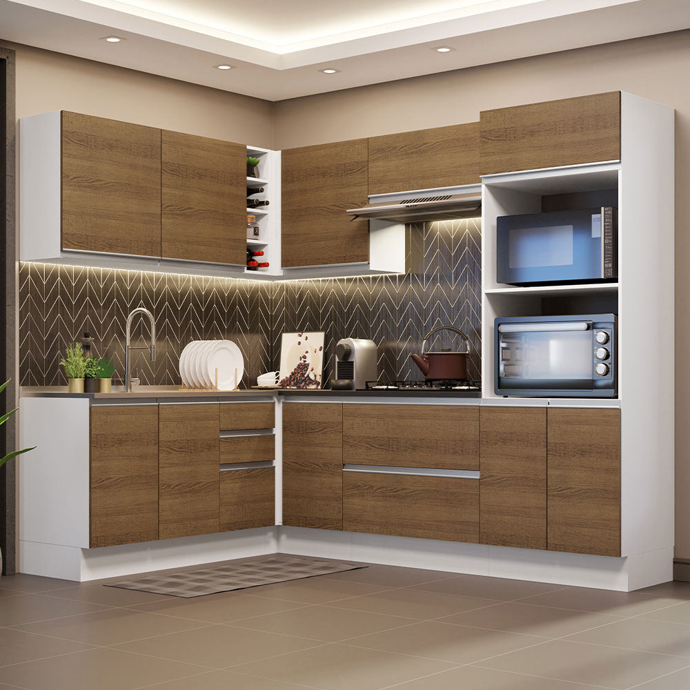 Combo Completo de Cocina Esquinera 100% MDF 419 cm Blanco/Marrón Acordes Madesa 03