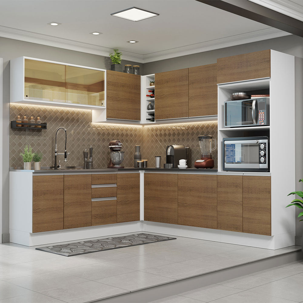 Combo Completo de Cocina Esquinera 100% MDF 459 cm Blanco/Marrón Acordes Madesa 01