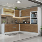Combo completo de Cocina Esquinera 459 cm 13 Puertas 2 Cajones Sin Mesada 100% MDF Blanco/Marrón Acordes Madesa