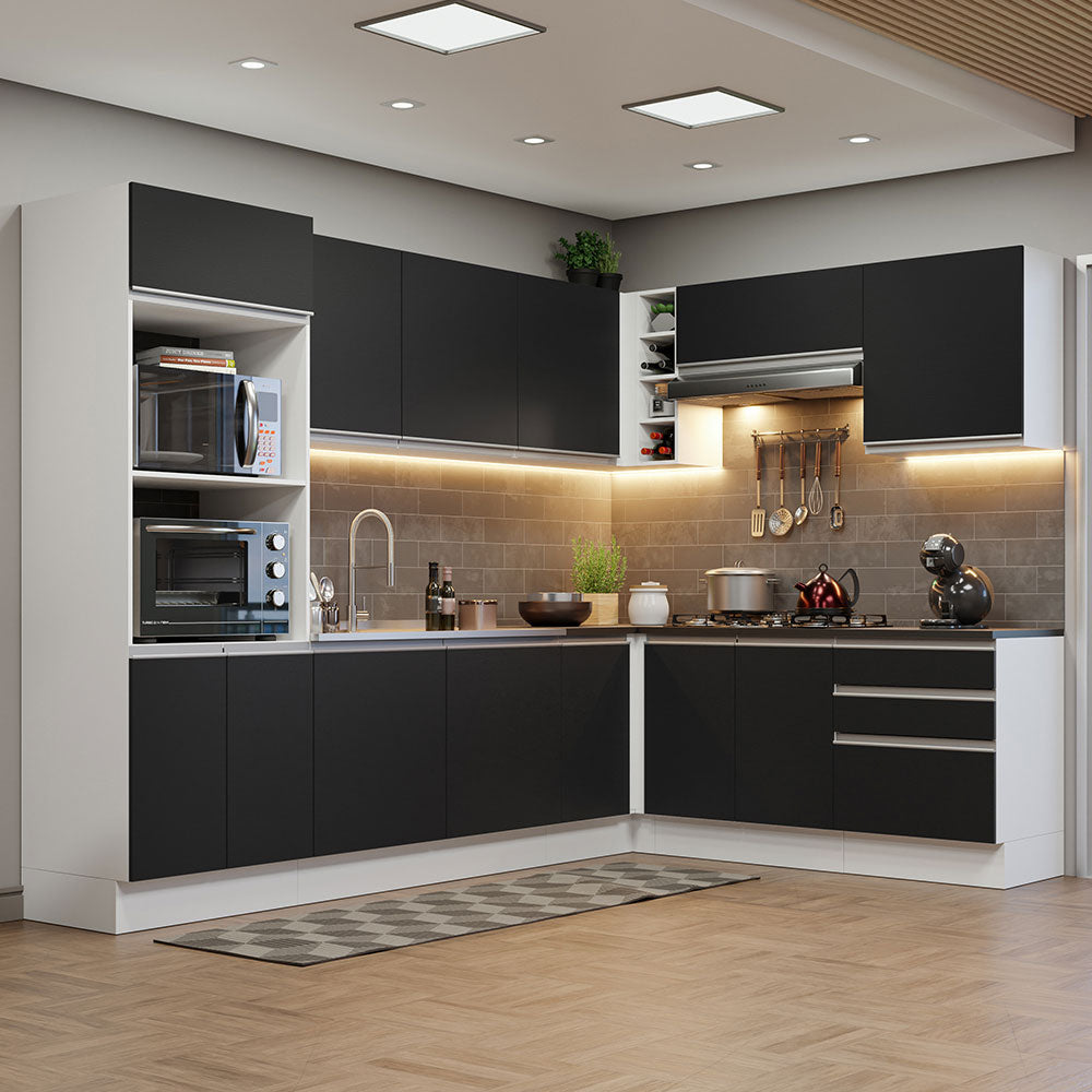 Combo Completo de Cocina Esquinera 100% MDF 479 cm Blanco/Negro Acordes Madesa 03