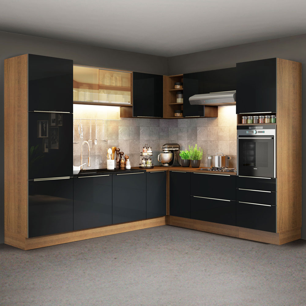 Combo completo de Cocina Esquinero 526cm Marrón/Negro Lux Madesa 01