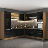 Combo completo de Cocina Esquinero 546cm Marrón/Negro Lux Madesa 01