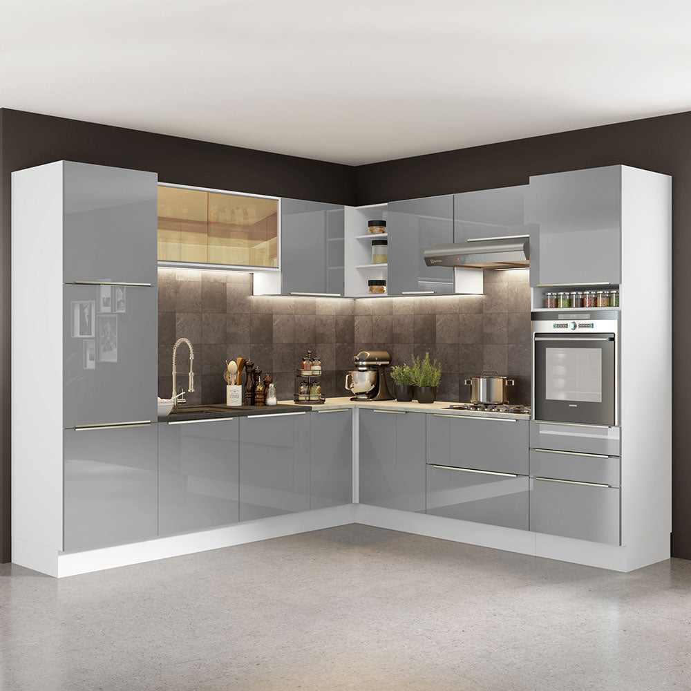 Combo completo de Cocina Esquinero 546cm Blanco/Gris Lux Madesa 01