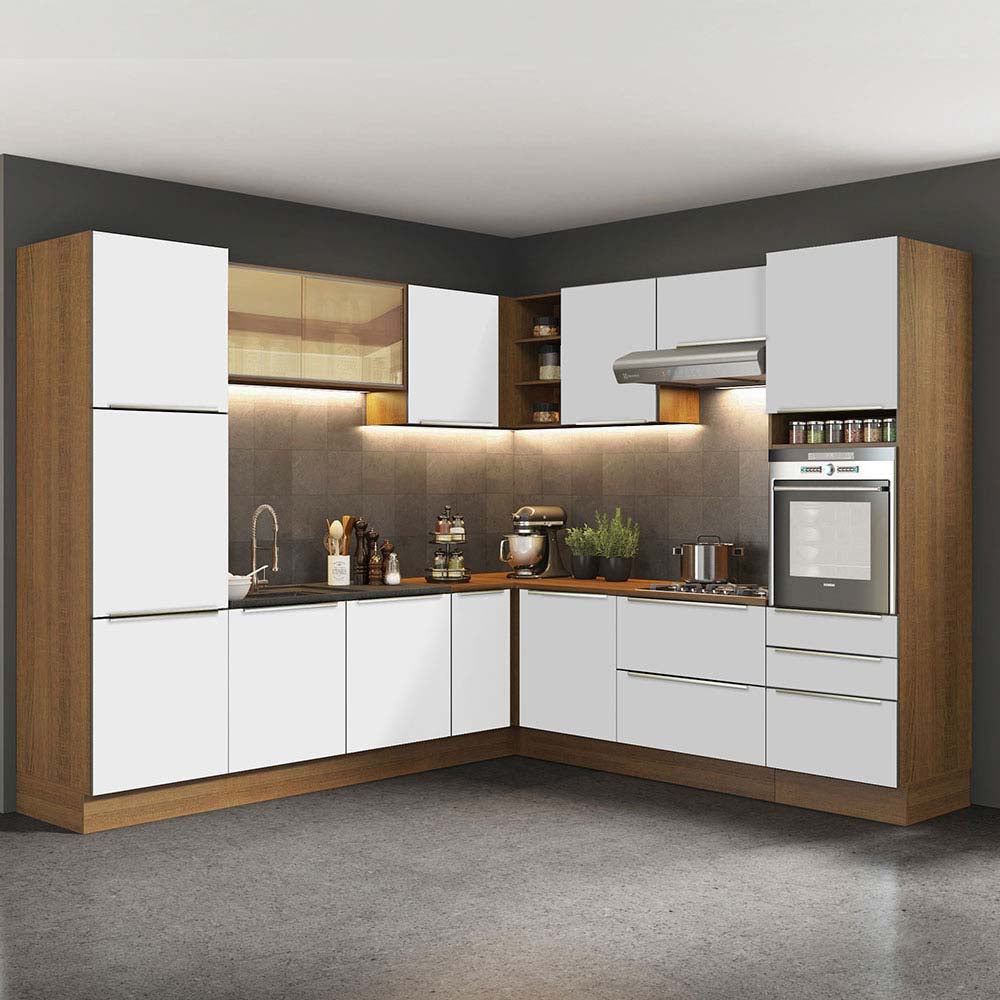 Combo Completo de Cocina Esquinera 546 x 60 cm Marrón/Blanco Aterciopelado Lux Madesa 01