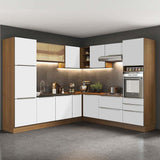 Combo Completo de Cocina Esquinera 546 x 60 cm Marrón/Blanco Aterciopelado Lux Madesa 01