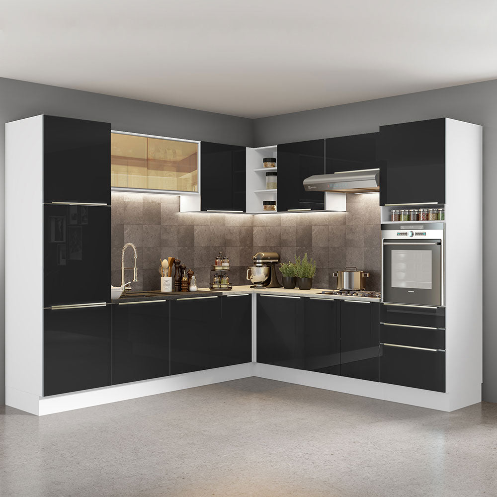 Combo completo de Cocina Esquinera 546 cm Blanco/Negro Lux Madesa 03